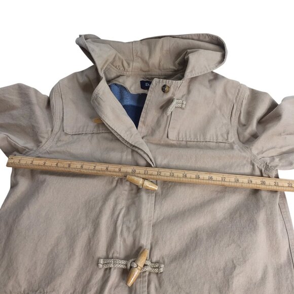 Denim & Co Chore Barn Jacket Medium Beige Hood Toggle Duffle Coat Fleece Lined - Picture 13 of 16